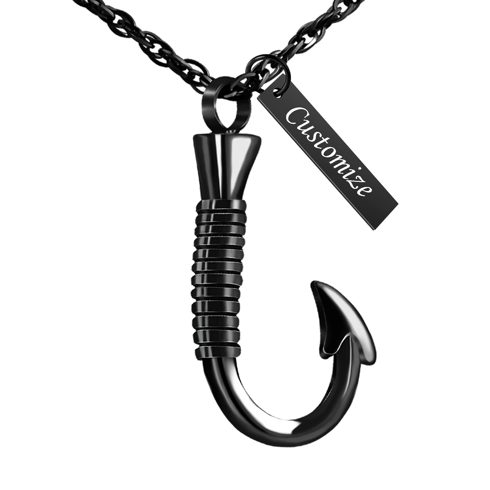 abooxiu Fishing Hook Urn Necklace for Ashes Fish Hook Stainless Steel Cremation Jewelry Memorial Pendant Keepsake for Men