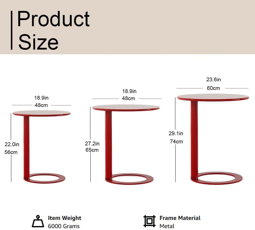 Modern C-Shaped Round Side Table for Living Room, Bedroom, and Office – Metal Coffee, and Bedside Table(Red,18.9 * 18.9 * 27.2in)