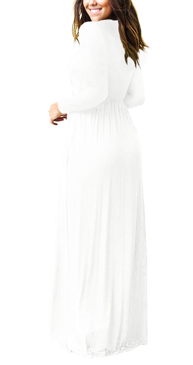 VIISHOW Women's Long Sleeve Loose Plain Maxi Dresses Casual Long Dresses with Pockets(White,Medium)