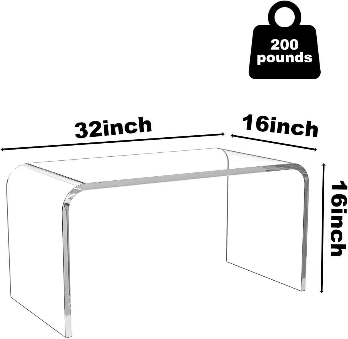 32inch Premium Clear Acrylic Rectangle Coffee Table for Living Room,Mid Century Transparent Waterfall Lowtea Table, Middle Size Table (32"x16"x16") Fit for 2 Seat Sofa