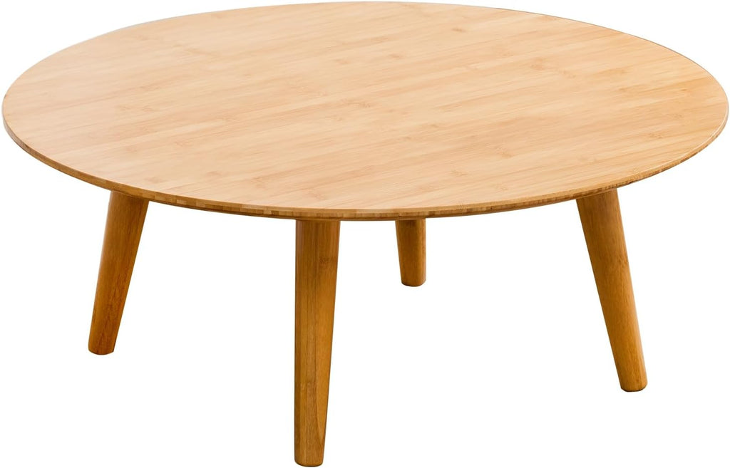Round Bamboo Small Coffee Table, Low Japanese Style Table for Living Room, Mid Century Circle Coffee Table, 23.6'' Sofa Side End Tables for Sitting on The Floor