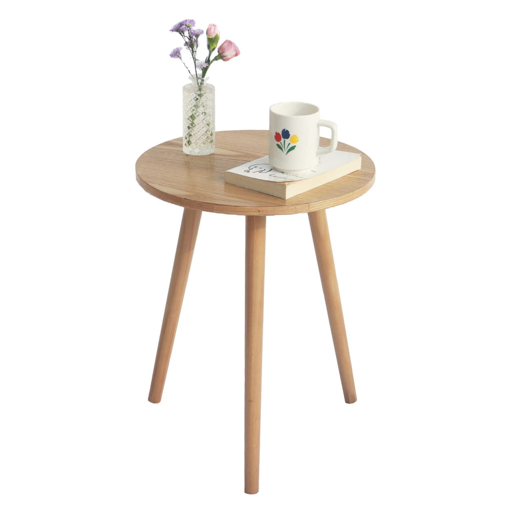 AWASEN Round Side Table, Small End Table for Living Room, Modern Accent Coffee Side Table with Solid Wood Legs for Small Space, Easy Assembly, Brown