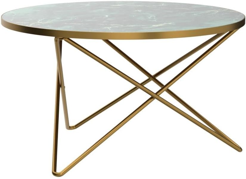 HLR Round Coffee Table with Green Faux Marble Top