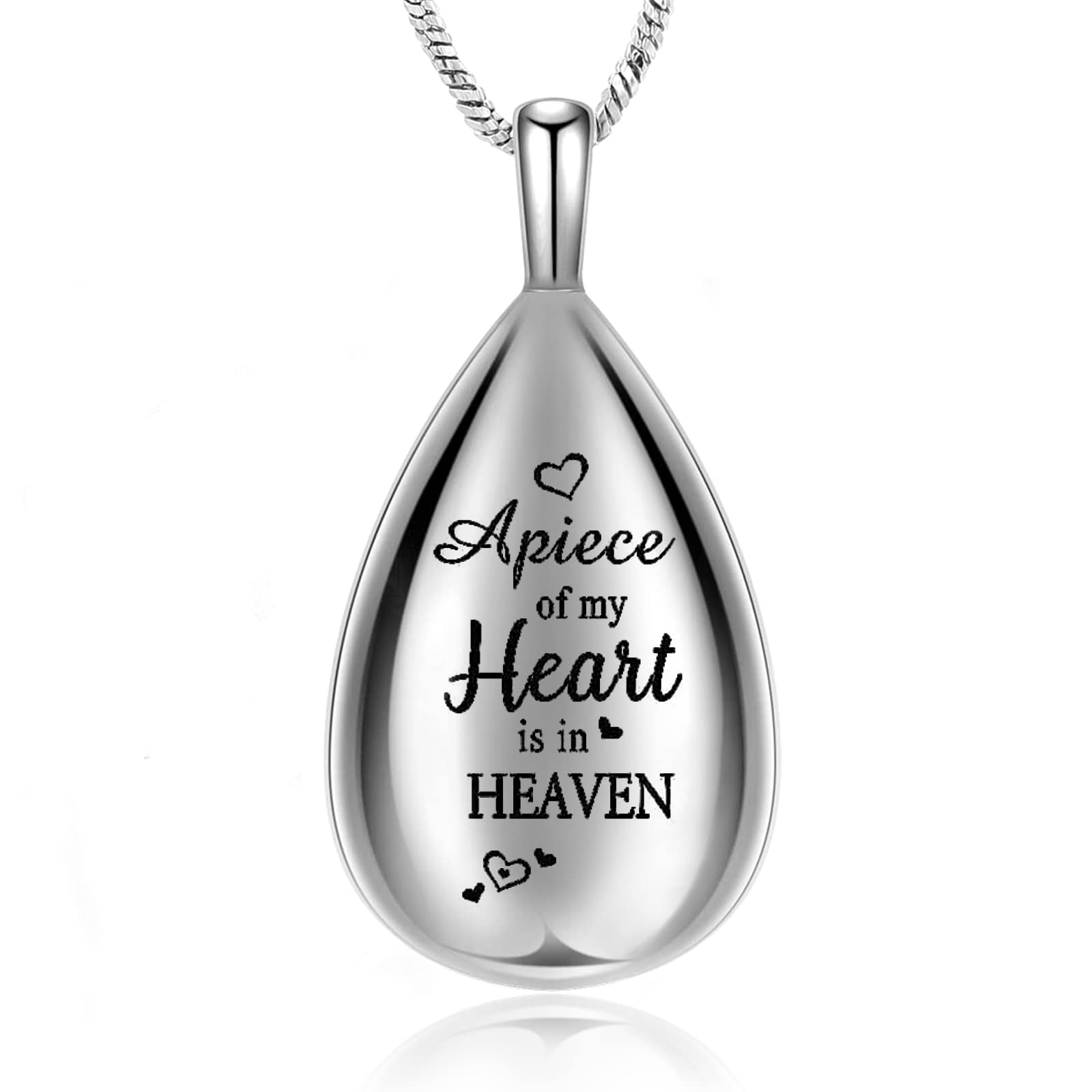 Yinplsmemory Carved Teardrop Keepsake Ashes Necklace Urn Pendant Cremation Memorial Jewelry-Always in my heart