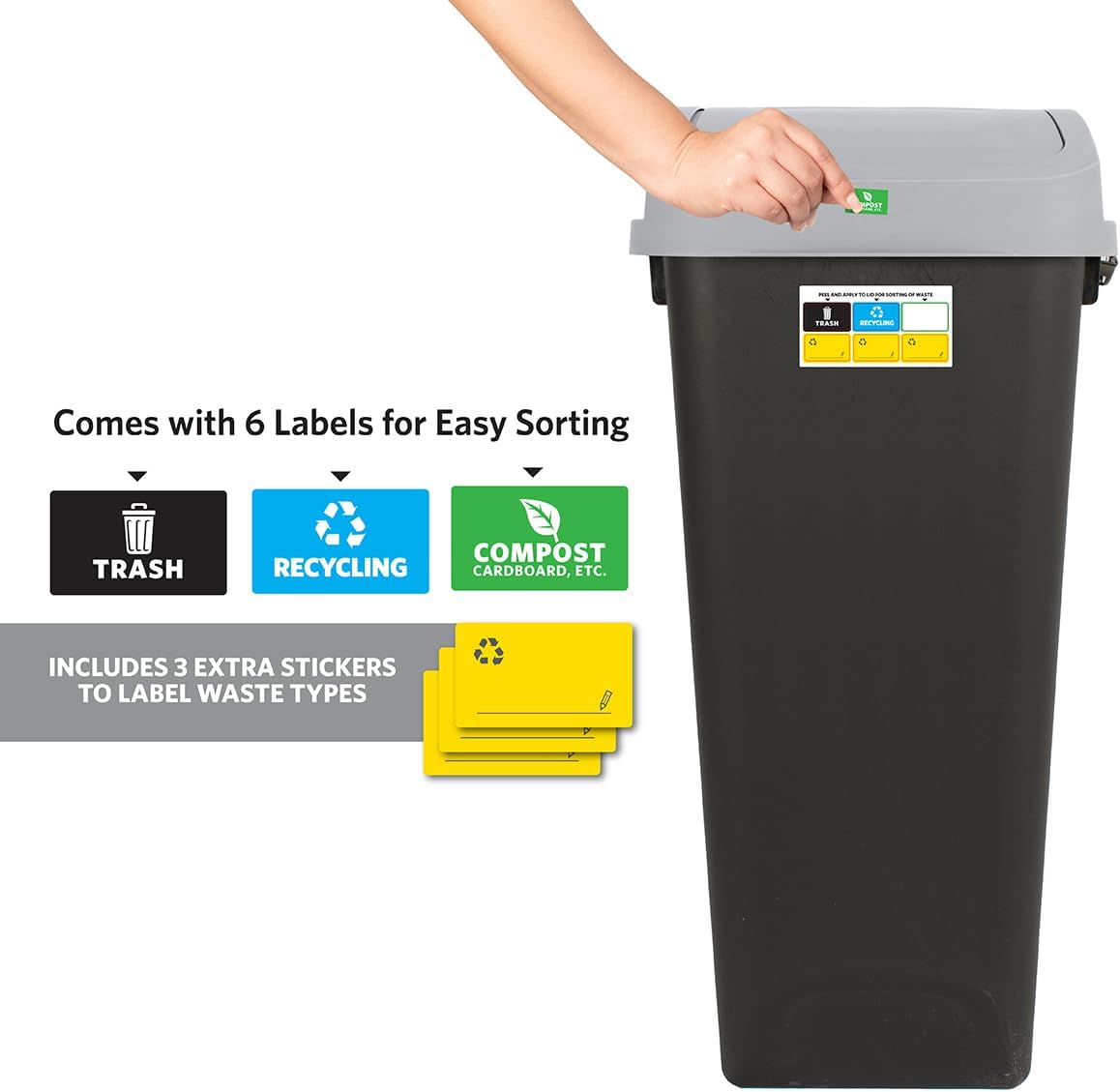 Glad Link & Sort 36 Gallon Waste and Recycle Center - 3x12G (3x45L) Plastic Bin Compartments for Trash, Recycling, Compost with Odor Protection and Swing Top and Lift Up Lids