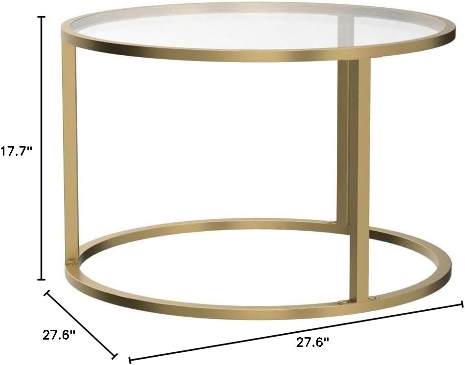 SAYGOER Small Glass Coffee Table Round Gold Coffee Table for Small Space Modern Simple Center Table with Gold Frame for Living Room Home Office, Easy Assembly