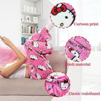 Cute Cartoon Pajama Pants for Women, Kawaii Anime Cat Pjs Christmas Pajama Pants Fluffy Flannel Sleep Bottoms