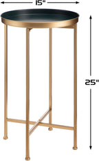 HollyHOME Small Round Metal Waterproof End Table, Accent Indoor&Outdoor Coffee Side Table, Snack Sofa Table for Living Room, Anti-Rust Decorative Plant Stand, (D) 14.5" x (H) 25", Gold&Navy Blue