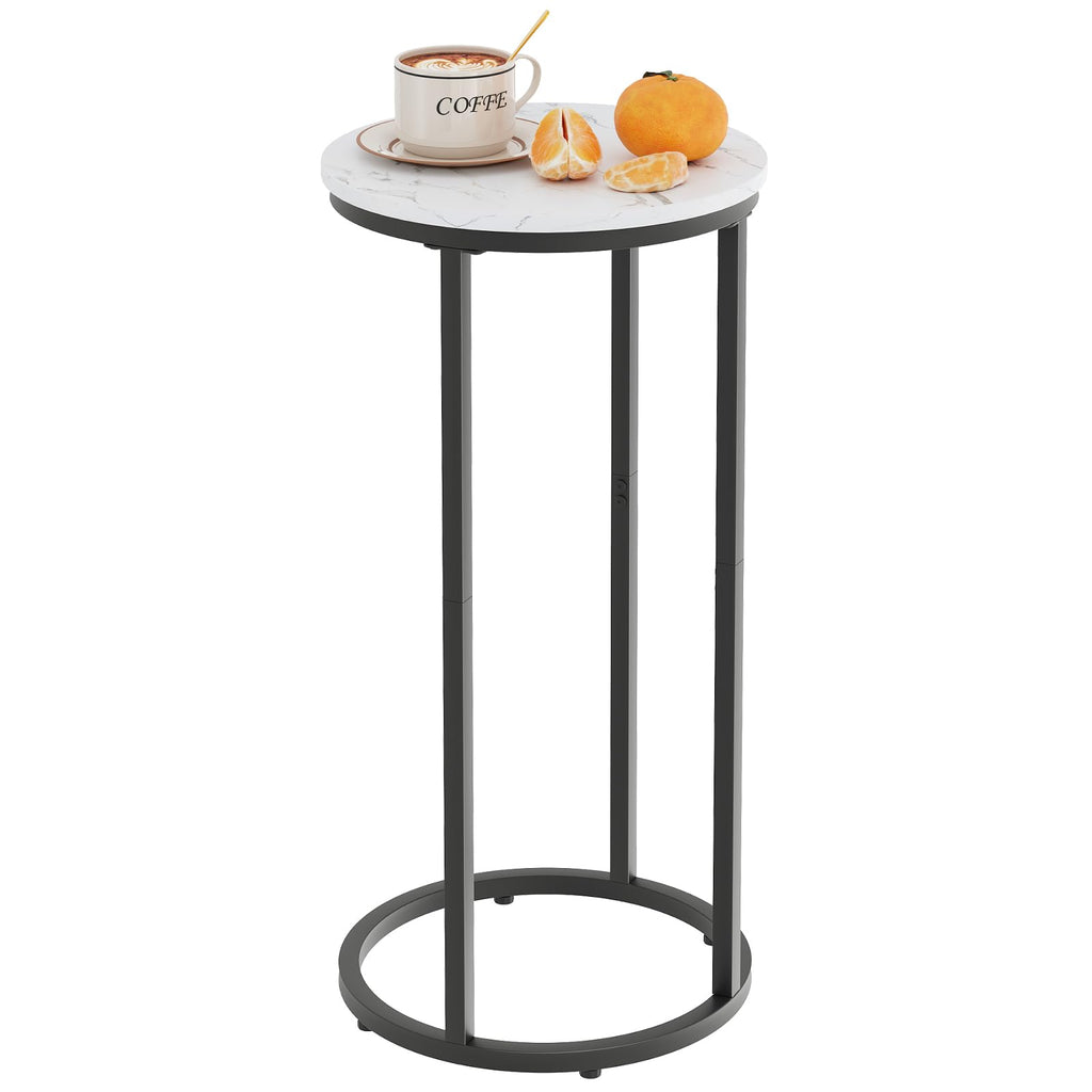 C Shaped end Table,Wood Round Side Table for Couch,Small Sofa Table with Metal Frame for Bedroom,Living Room,Bedside,Gold Color(11.81" D x 11.81" W x 23.62" H)
