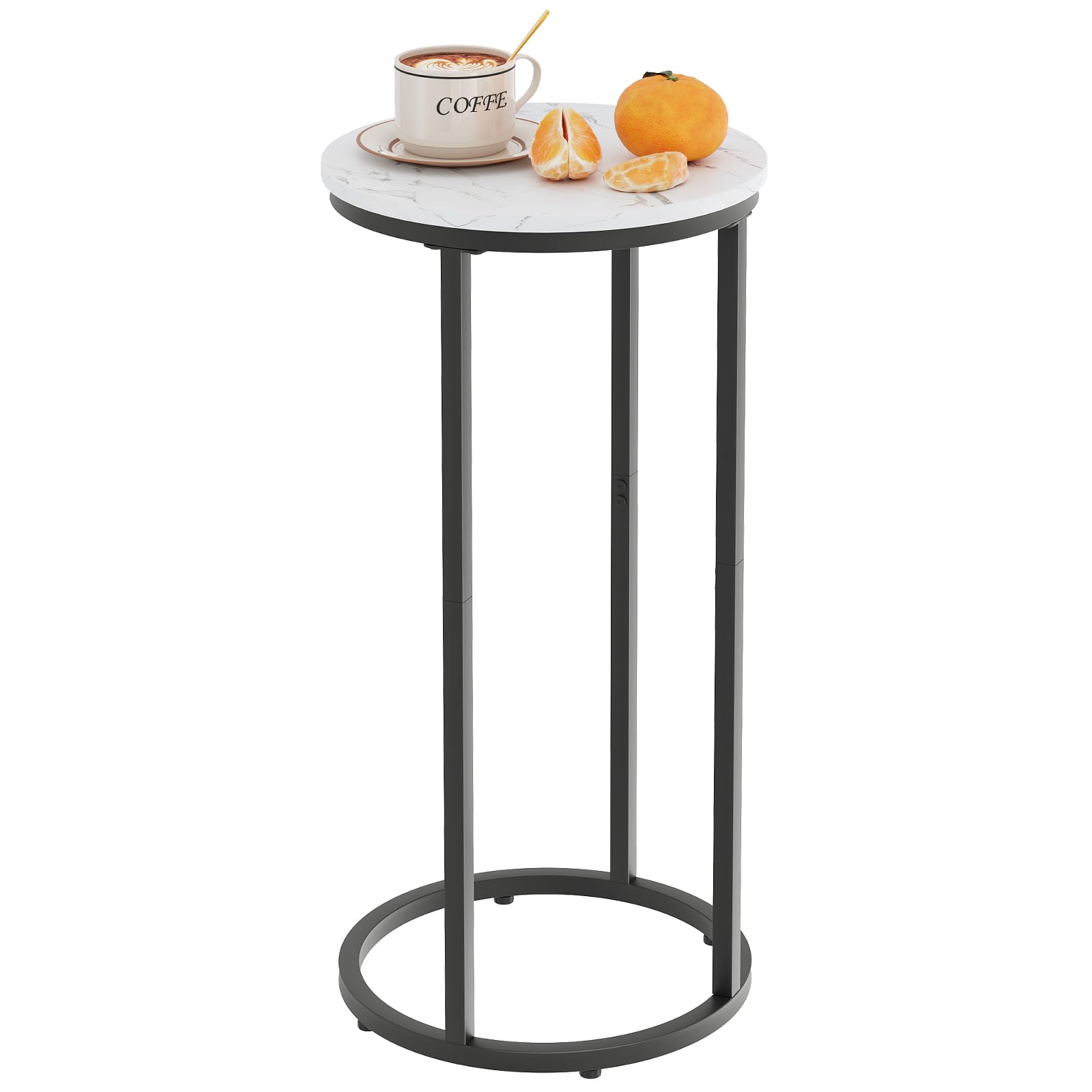 C Shaped end Table,Wood Round Side Table for Couch,Small Sofa Table with Metal Frame for Bedroom,Living Room,Bedside,Gold Color(11.81" D x 11.81" W x 23.62" H)
