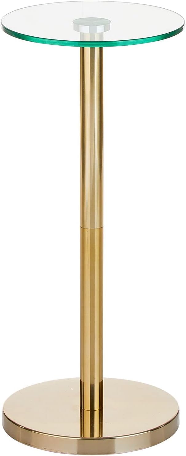 mDesign Glass Top Side/End Drink Table - Small Modern Round Accent Metal Nightstand Furniture for Living Room, Dorm, Home Office, and Bedroom - 9" Round - Clear/Soft Brass