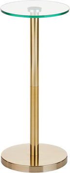 mDesign Glass Top Side/End Drink Table - Small Modern Round Accent Metal Nightstand Furniture for Living Room, Dorm, Home Office, and Bedroom - 9" Round - Clear/Soft Brass