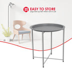 Home Basics , Matte Grey Foldable Round Multi-Purpose Metal Side Accent, Coffee, End Table for Bedroom, Living Room