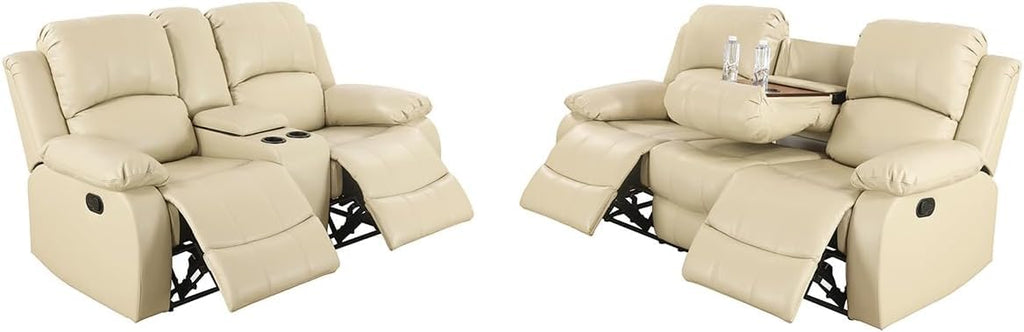 Bonded Leather Living Room Furniture Set Reclining Sofa Set Loveseat Furniture Sets in Living Room Sofa Recliners (3 Pieces, Brown)