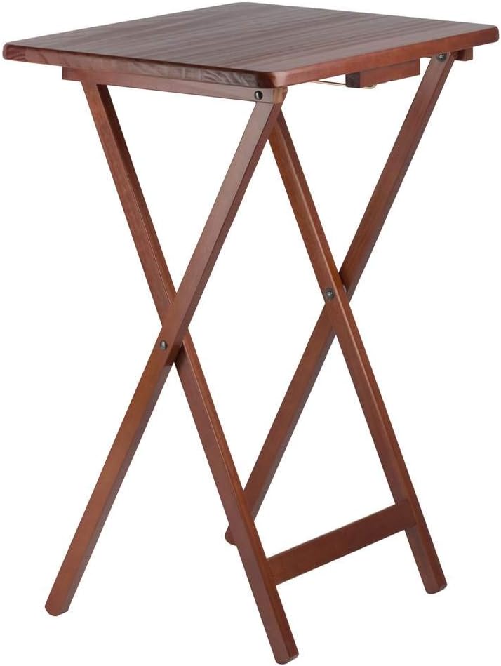 Winsome Alex Snack Table Set with Stand, for Living Room, 26", Walnut, Set of 4 Tables
