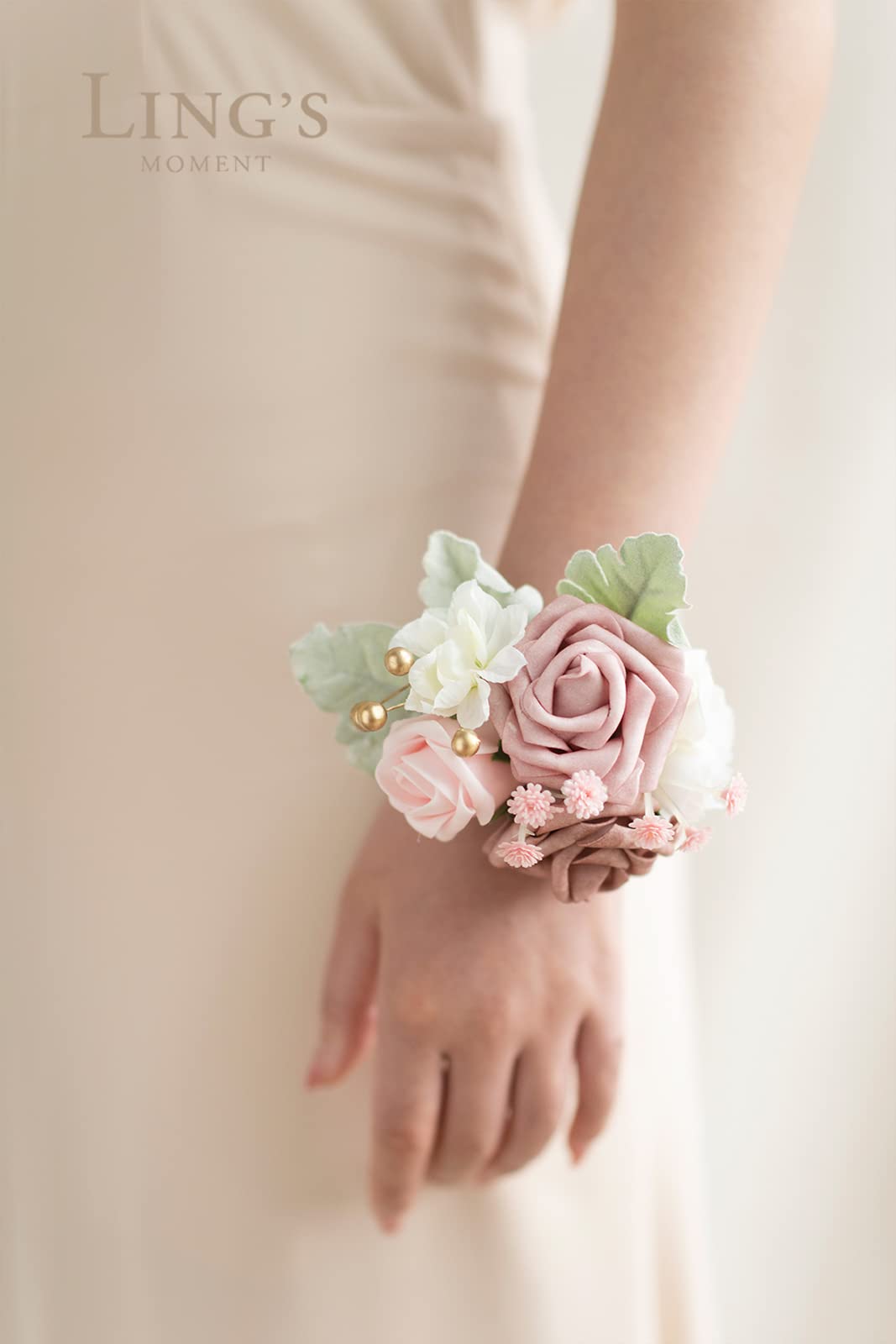 Ling's Moment 2 Stück Heimkehr Handgelenk Corsage Künstliche Blumen, Mädchen/Mutter Corsagen Handgelenk Dekor für Abschlussball/Hochzeit/Jahrestag usw. Staubige Rose