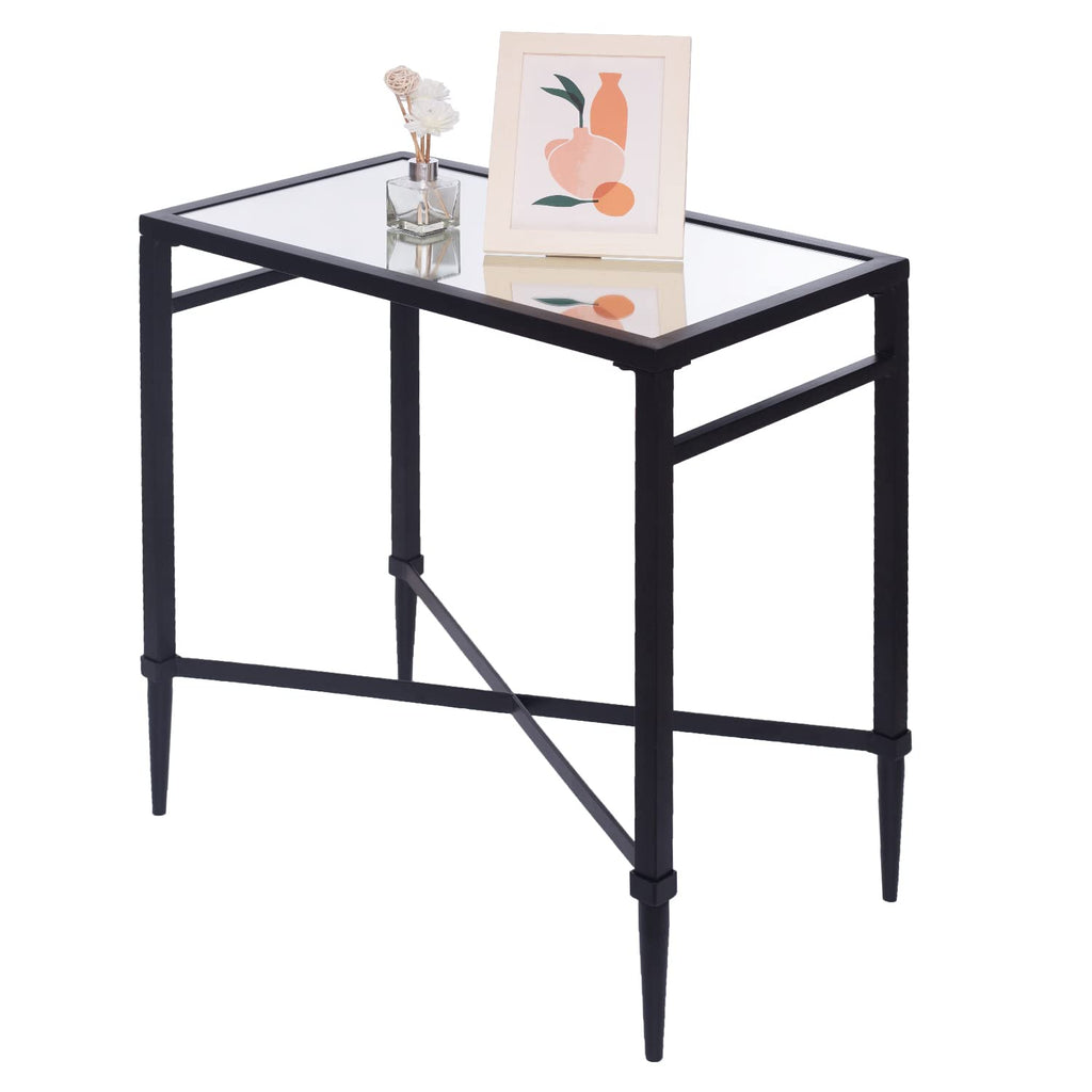 2 Tier Rectangular Side Table, Black End Table with Glass Top, Modern Metal Clear Coffee Tables，Small Accent Tables for Living Room, Bedroom, 22" x 12.4" x 24"