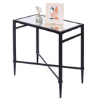 2 Tier Rectangular Side Table, Black End Table with Glass Top, Modern Metal Clear Coffee Tables，Small Accent Tables for Living Room, Bedroom, 22" x 12.4" x 24"