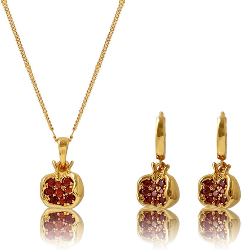 Pomegranate Earrings, Premium Cubic Zirconia Inlay Red Pomegranate Pendant, 18k Gold Plated Stainless Steel Hoop Earrings