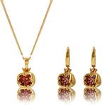 Pomegranate Earrings, Premium Cubic Zirconia Inlay Red Pomegranate Pendant, 18k Gold Plated Stainless Steel Hoop Earrings