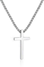 M MOOHAM Cross Necklace for Men, Silver Black Gold Stainless Steel Plain Cross Pendant Necklace for Men Box Chain 16-30 Inch
