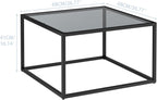 YMYNY Glass Coffee Table, Tempered Glass Square Coffee Tables with Metal Frame, Unique Modern Table for Living Room Home Office 26.77" x 26.77" x 15.75", Black Grey, UHCT001H