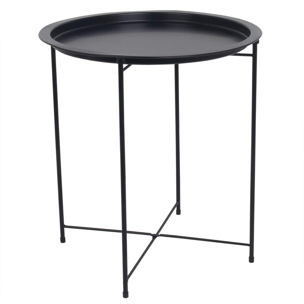 Home Basics , Matte Grey Foldable Round Multi-Purpose Metal Side Accent, Coffee, End Table for Bedroom, Living Room
