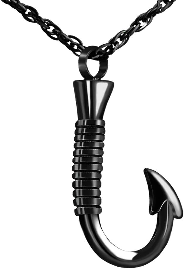 abooxiu Fishing Hook Urn Necklace for Ashes Fish Hook Stainless Steel Cremation Jewelry Memorial Pendant Keepsake for Men