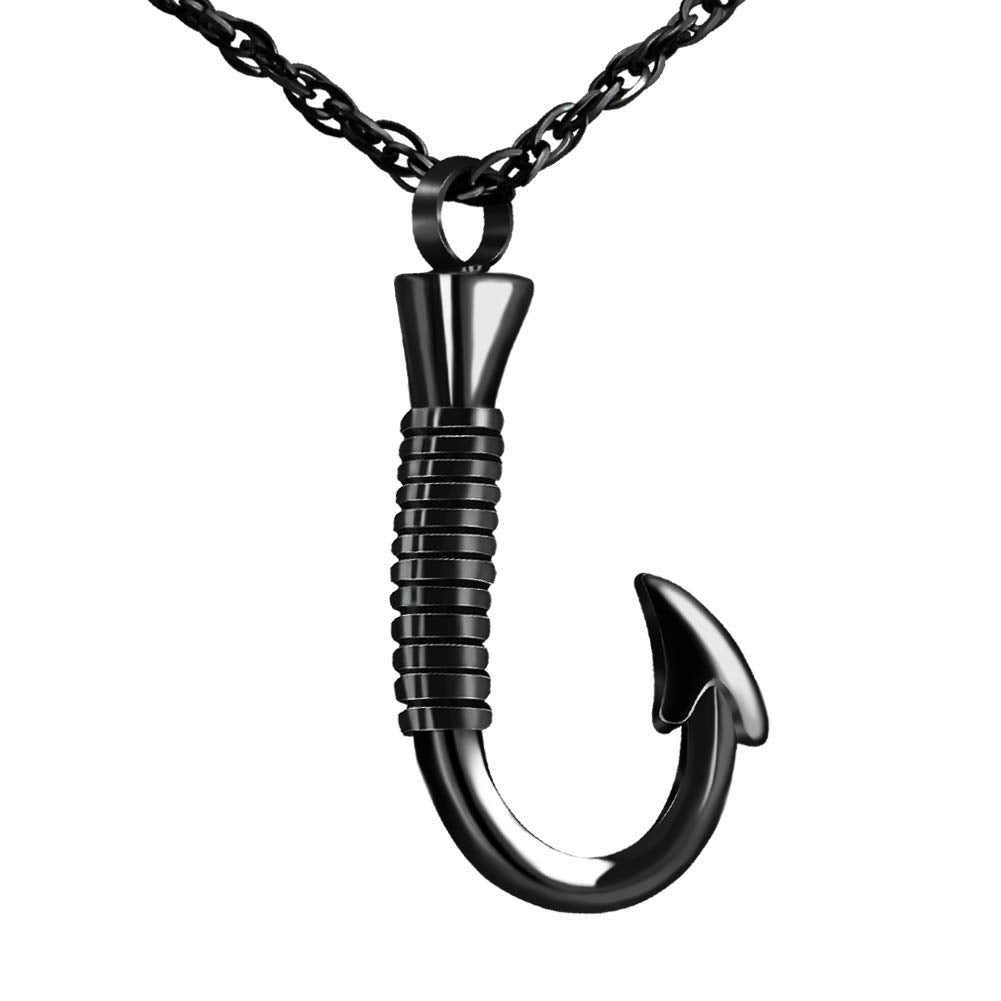 abooxiu Fishing Hook Urn Necklace for Ashes Fish Hook Stainless Steel Cremation Jewelry Memorial Pendant Keepsake for Men