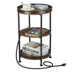 Dulcii Side Table, Round End Table with 3 Storage Shelves for Living Room, Bedroom, Nightstand with Steel Frame for Small Spaces, Industrial Round Sofa Table, Outdoor Accent Coffee Table, Rustic Brown