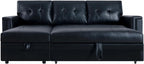 Naomi Home L-Shaped Sectional Sleeper Sofa with USB Ports - Convertible Pull-Out Bed, Ample Storage, Timeless Design, Durable Construction, Black/Air Leather