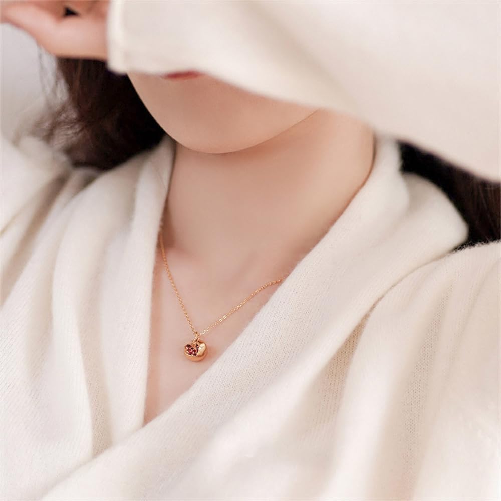 Premium Cubic Zirconia Inlay Red Pomegranate Pendant 18k Gold Plated Stainless Steel Necklaces for Women