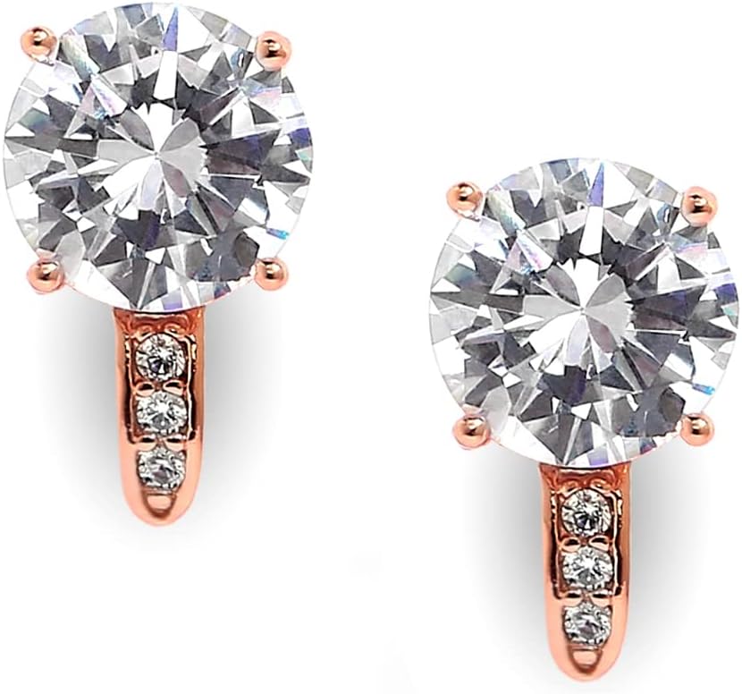 Mariell Clip-On Cubic Zirconia Crystal Stud Earring, 2 Carat, for Wedding, Bride, Prom, Birthday Gift