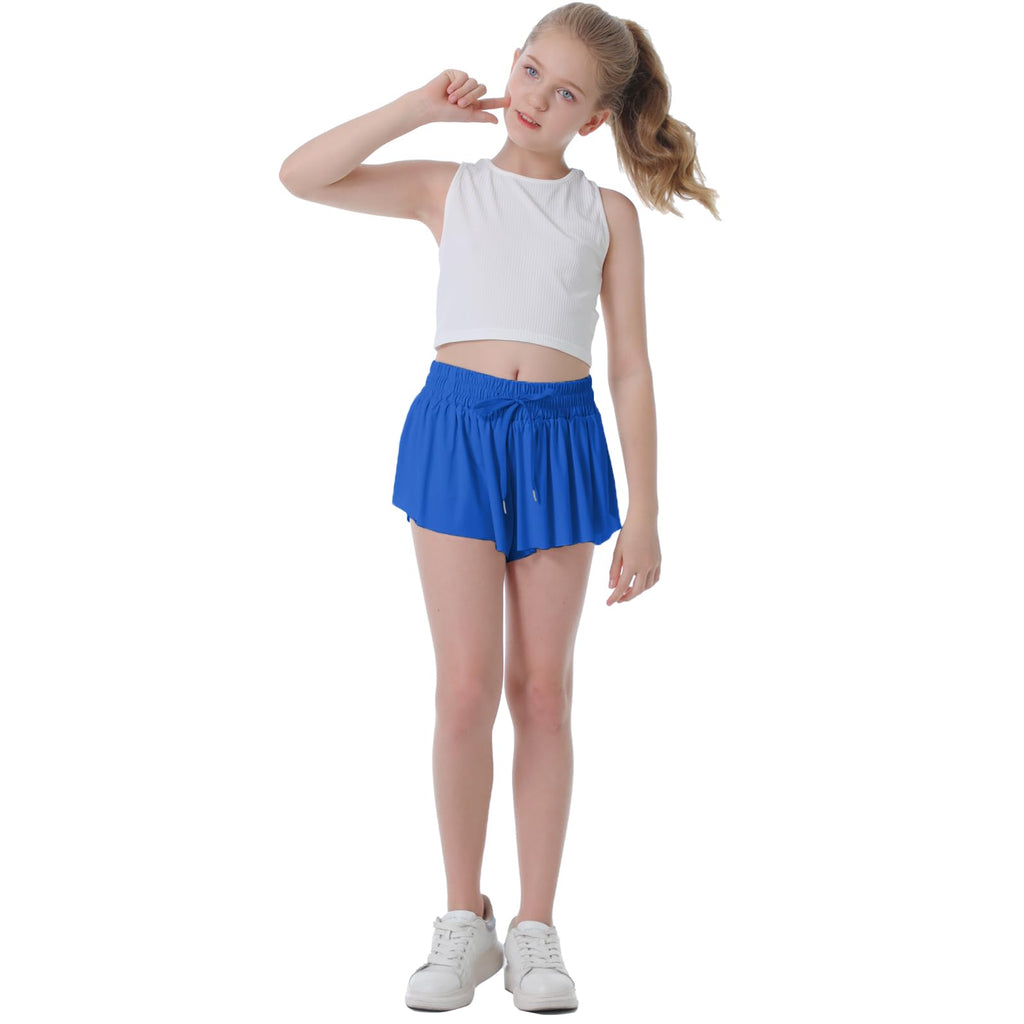 Fließende Shorts für Mädchen Schmetterlingsshorts für Kinder Preppy Shorts für Teenager Tennis Lauf- und Sportshorts mit Futter (Royalblau, 13-14 Jahre)