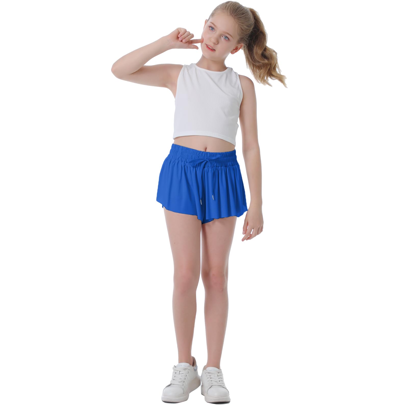 Flowy shorts til piger Butterfly shorts til børn Preppy shorts til teenagere Tennis løbe atletik shorts med for (Royal Blue, 13-14 år)