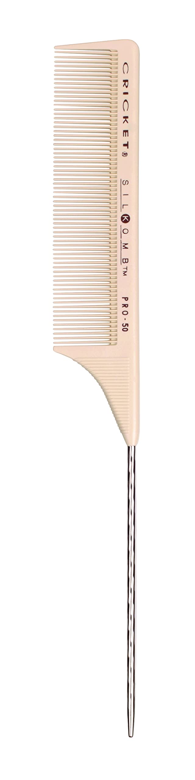 Cricket Silkomb Pro-50 Fine Tooth Rattail Comb for Hair – Precision Styling Tool with Seamless Teeth & Metal Tail for Sectioning, Weaving, and Smooth Detangling, Ideal for Professional Use