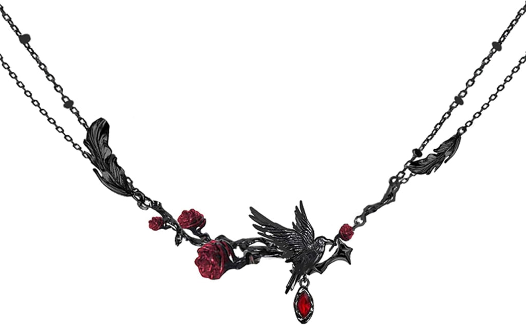 original design hip hop style Gothic necklace Crow red Rose necklace women's fashion gift M3500
