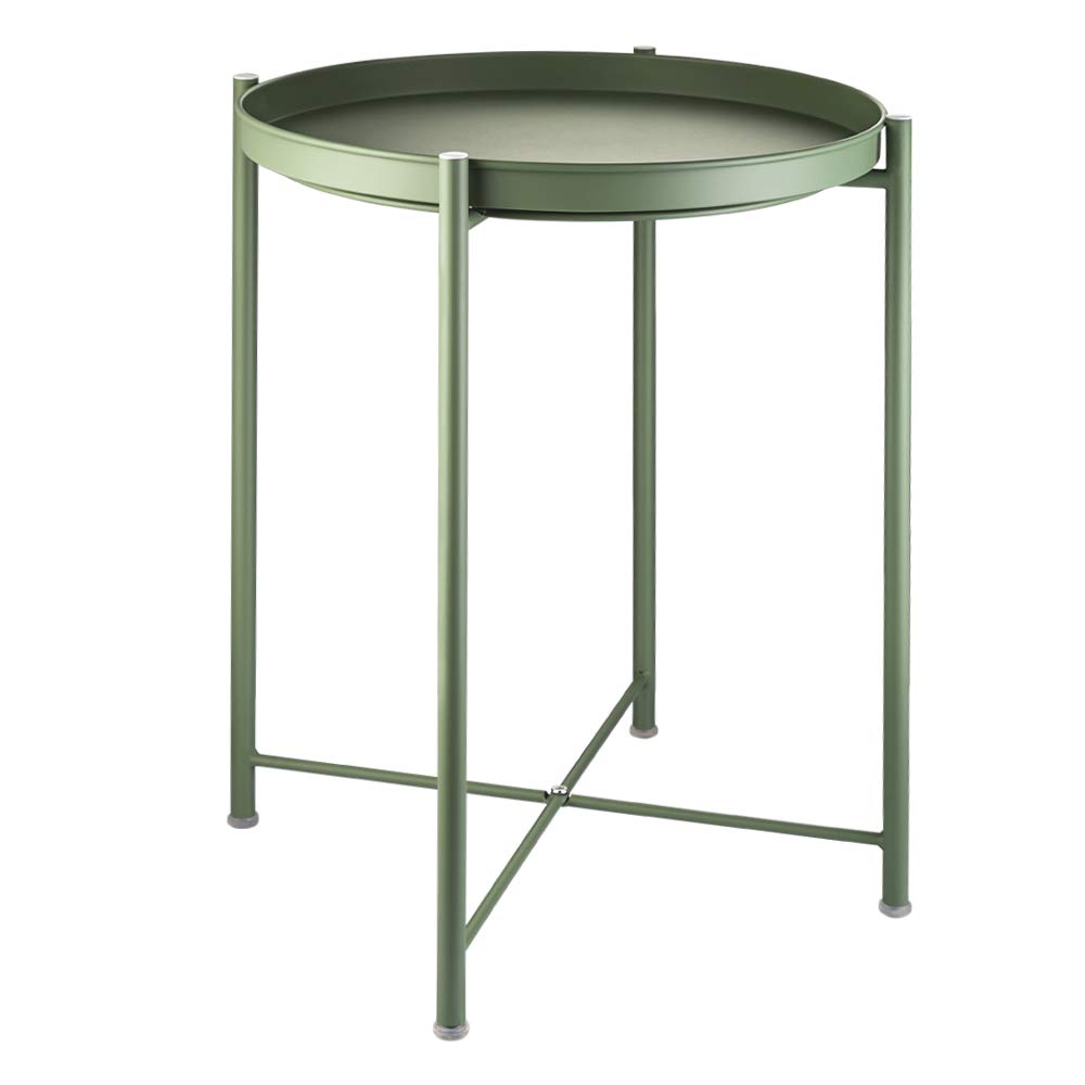 EKNITEY 2 Tier End Table - Metal Side Table Waterproof Small Sofa Coffee Side Tables Bedroom Indoor Outdoor with Removable Tray for Living Room Bedroom Balcony and Office (Black)