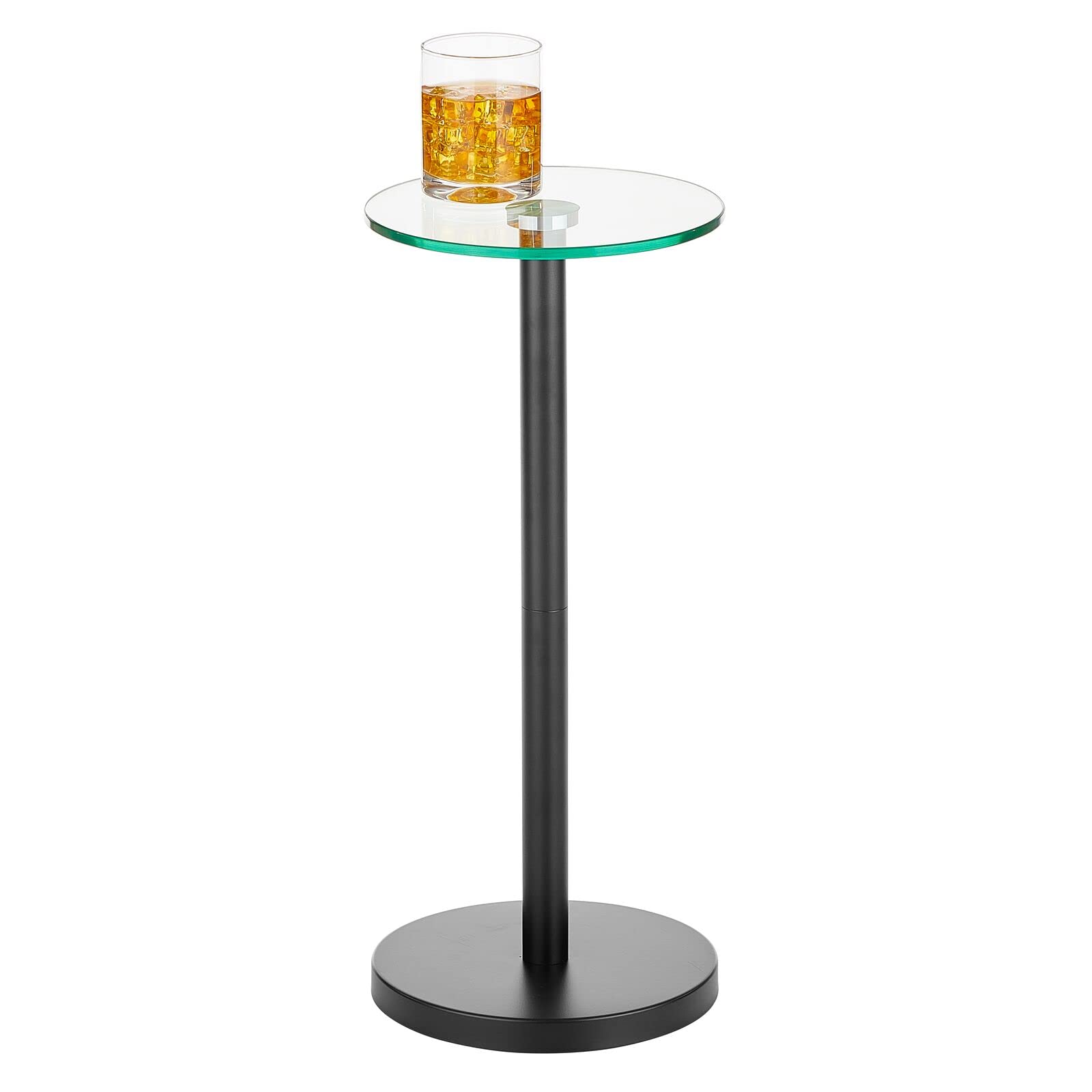 mDesign Glass Top Side/End Drink Table - Small Modern Round Accent Metal Nightstand Furniture for Living Room, Dorm, Home Office, and Bedroom - 9" Round - Clear/Soft Brass