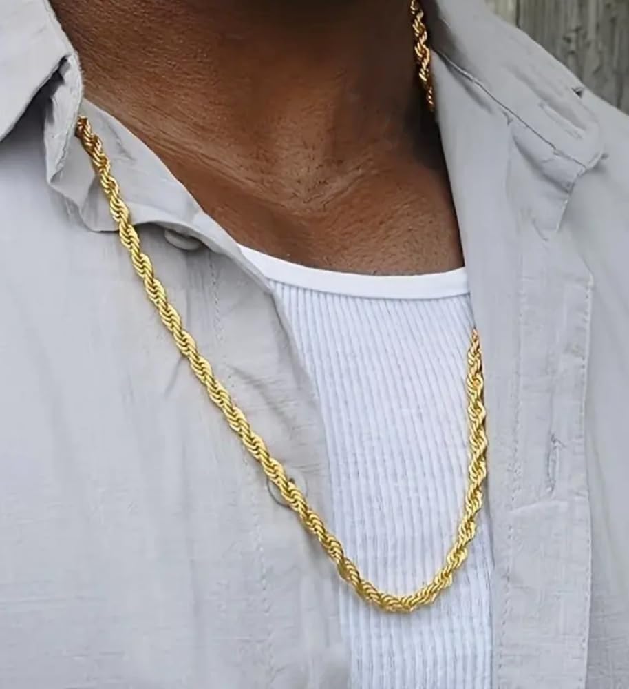 rapmoven Collana a catena a corda solida in oro giallo 14k reale con taglio diamante, chiusura a moschettone, regalo di gioielleria per donne o uomini, 2,5 mm, 22 pollici