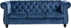 Container Furniture Velvet Chesterfield Couch, Button-Tufted Backrest, Rolled Arms, High-Density Foam with Spring Support, Elegant Accent Piece, Sofa, Dark Blue