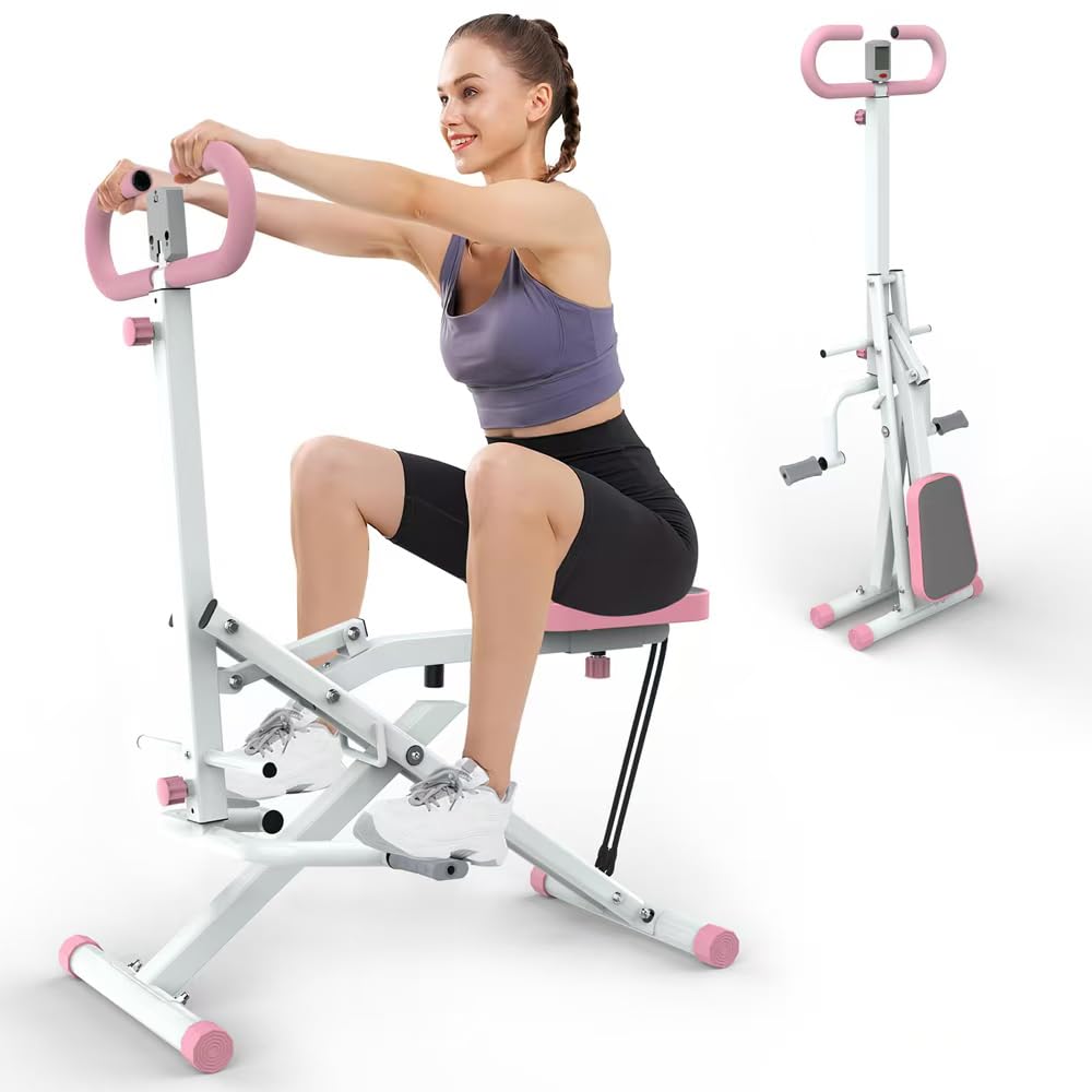 Squat Machine for Home - Exercise Machine with Adjustable Resistance Bands Row-N-Ride Squat Assist Trainer for Glutes Ab Back Legs Workout(Pink)