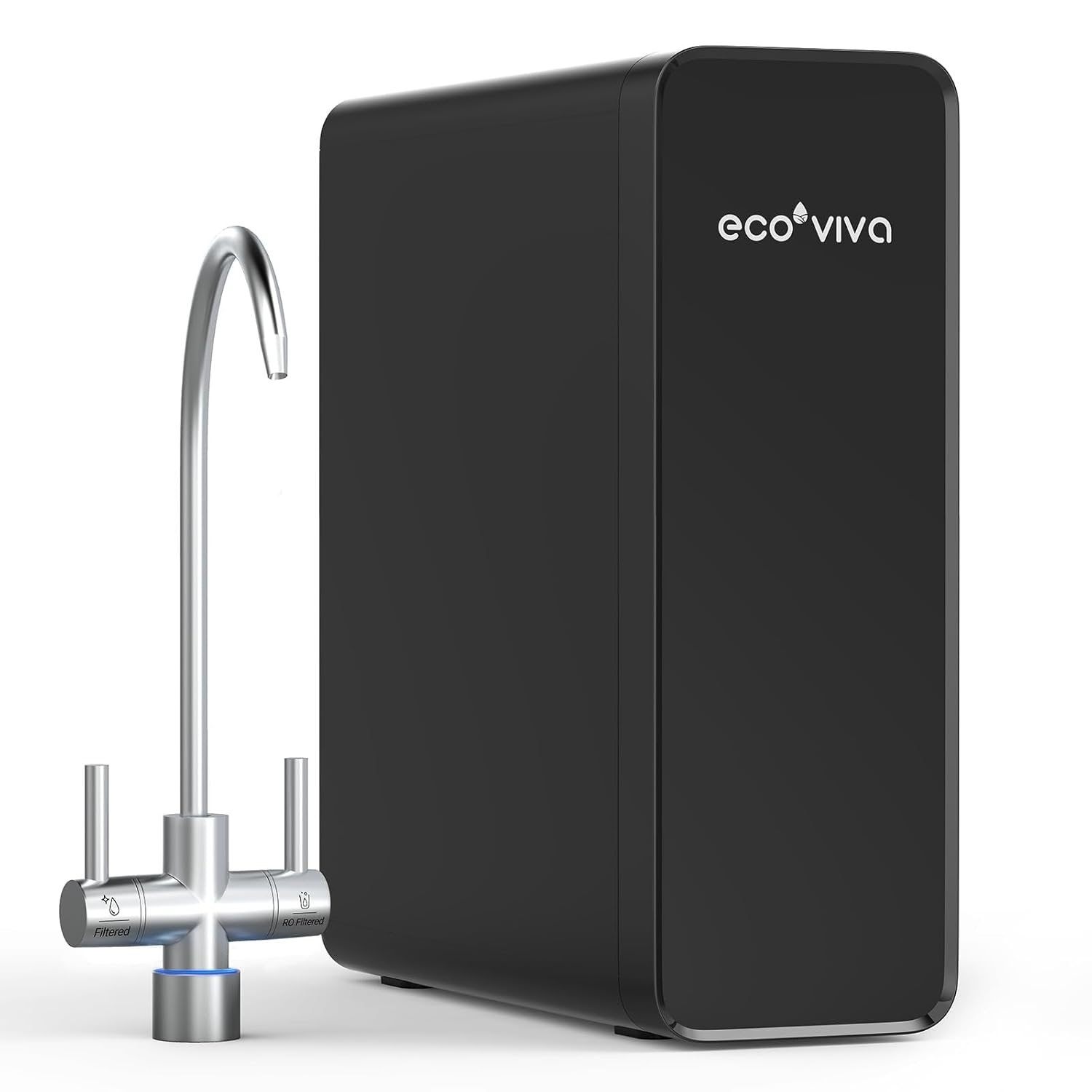 Ecoviva Tankless Reverse Osmosis System, 6000 Liters Under Sink Water Filter System, Lower TDS, 2.5:1 Pure to Drain Ratio, LED Panel with Filter Monitor, Online Installation Guide, Black