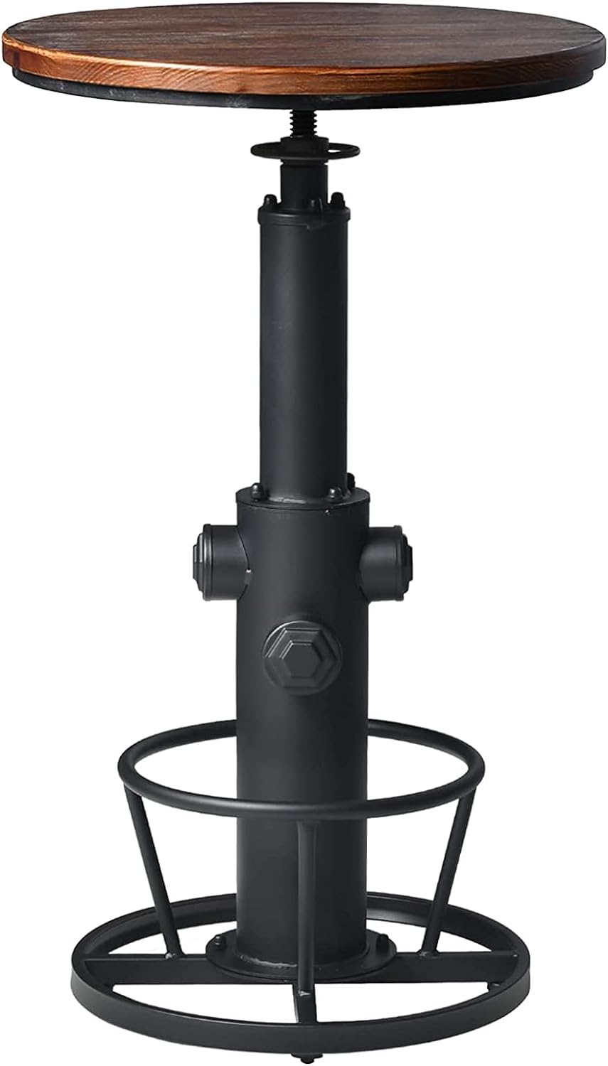 LOKKHAN Industrial Bar Table 38.6"-48.4" Height Adjustable Swivel Round Wood Tabletop 23.7" Dia, Kitchen Dining Office Coffee Bistro Pub Table