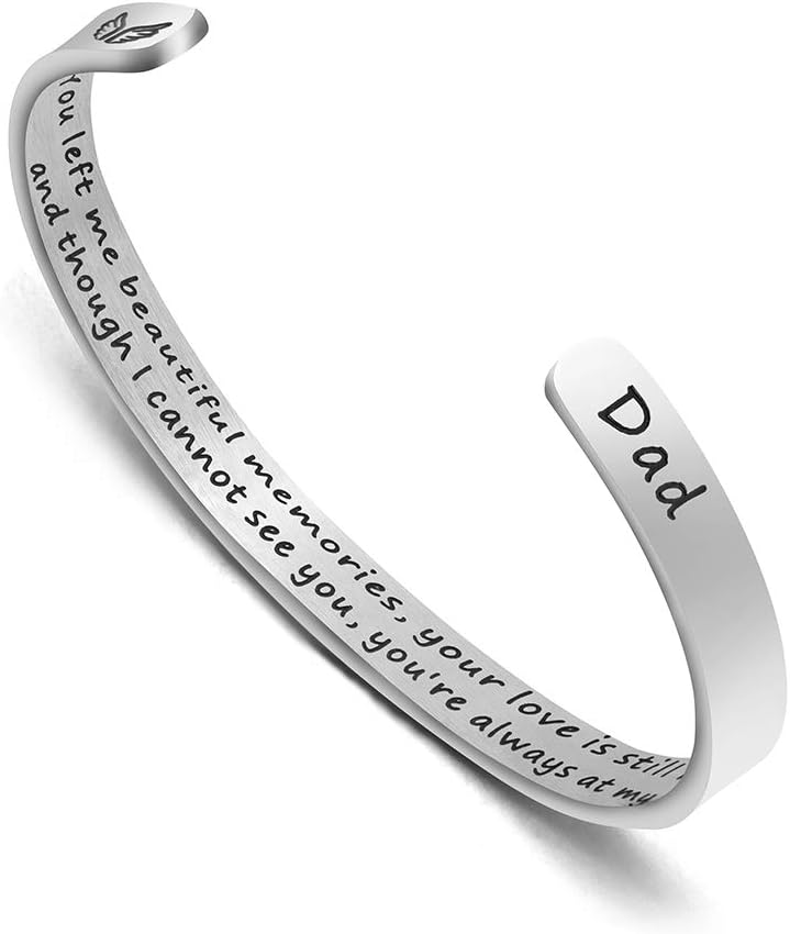 JoycuFF Memorial Gifts for Loss of Mom Dad in Memory of Jewelry Sympathy Bracelet Bereavement Cuff Secret Message Engraved Grief Gifts for Women