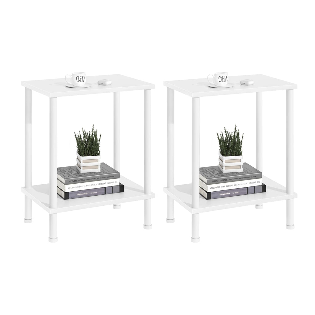 End Table,Small Side Table,2-Tier Nightstand with Storage Shelf,Sofa Bedside Table for Small Spaces in Living Room,Bedroom, Office,Stable Frame,Easy Assembly,White
