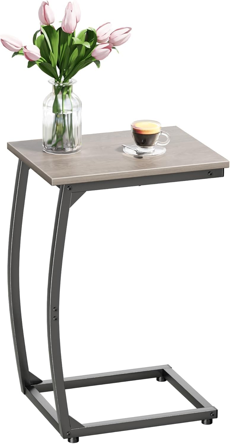 C-Shaped End-Table Set of 2 - Side Table for Couch,Curved Support Legs, Slide Under Couch Table for Sofa, TV Tray Table for Living Room Bedroom（Lvory）