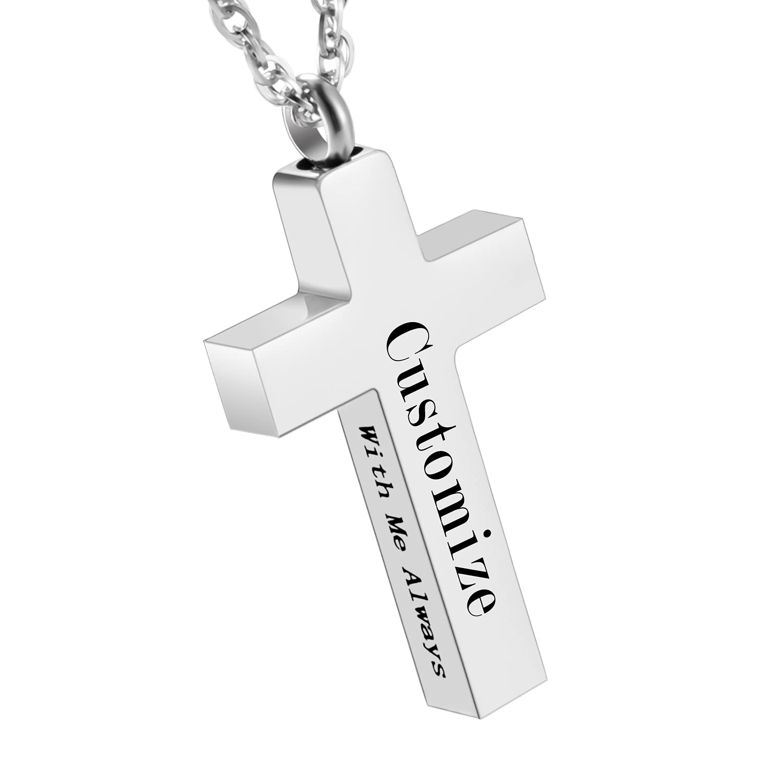 Cremation Cross Necklace for Ashes Stainless Steel Cross Urn Pendant Ashes Holder Memorial Jewelry-With Me Always