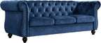 Container Furniture Velvet Chesterfield Couch, Button-Tufted Backrest, Rolled Arms, High-Density Foam with Spring Support, Elegant Accent Piece, Sofa, Dark Blue