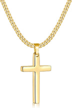 Fiusem Cross Necklace for Men and Women, Gold Plated Mens Cross Necklaces with 3.5mm Cuban Chain, Stainless Steel Pendant Chain 16-24 Inches